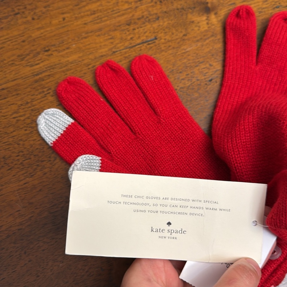 Kate Spade Gloves Cute New Red Pink Bow Style Mitten Gloves Winter Essentials - Picture 7 of 9